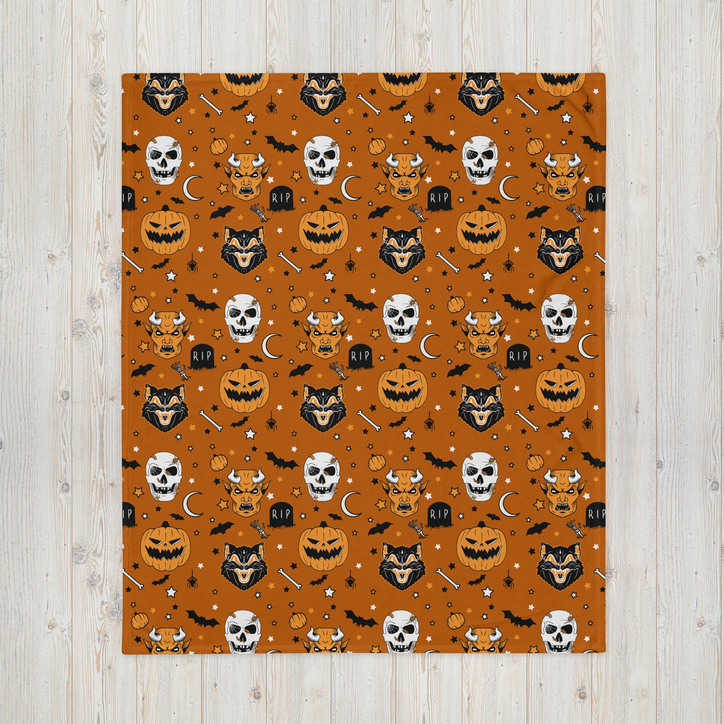 Creepy Orange Pattern Vintage Halloween Throw Blanket