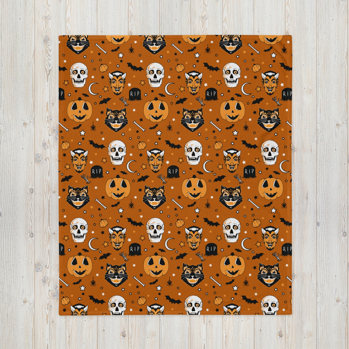 Cute Orange Pattern Vintage Halloween Throw Blanket