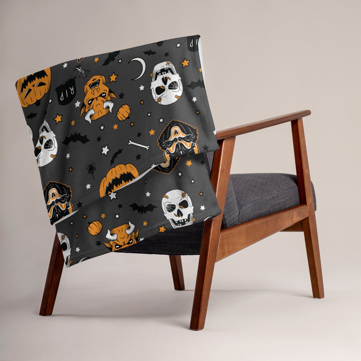 Creepy Grey Pattern Vintage Halloween Throw Blanket