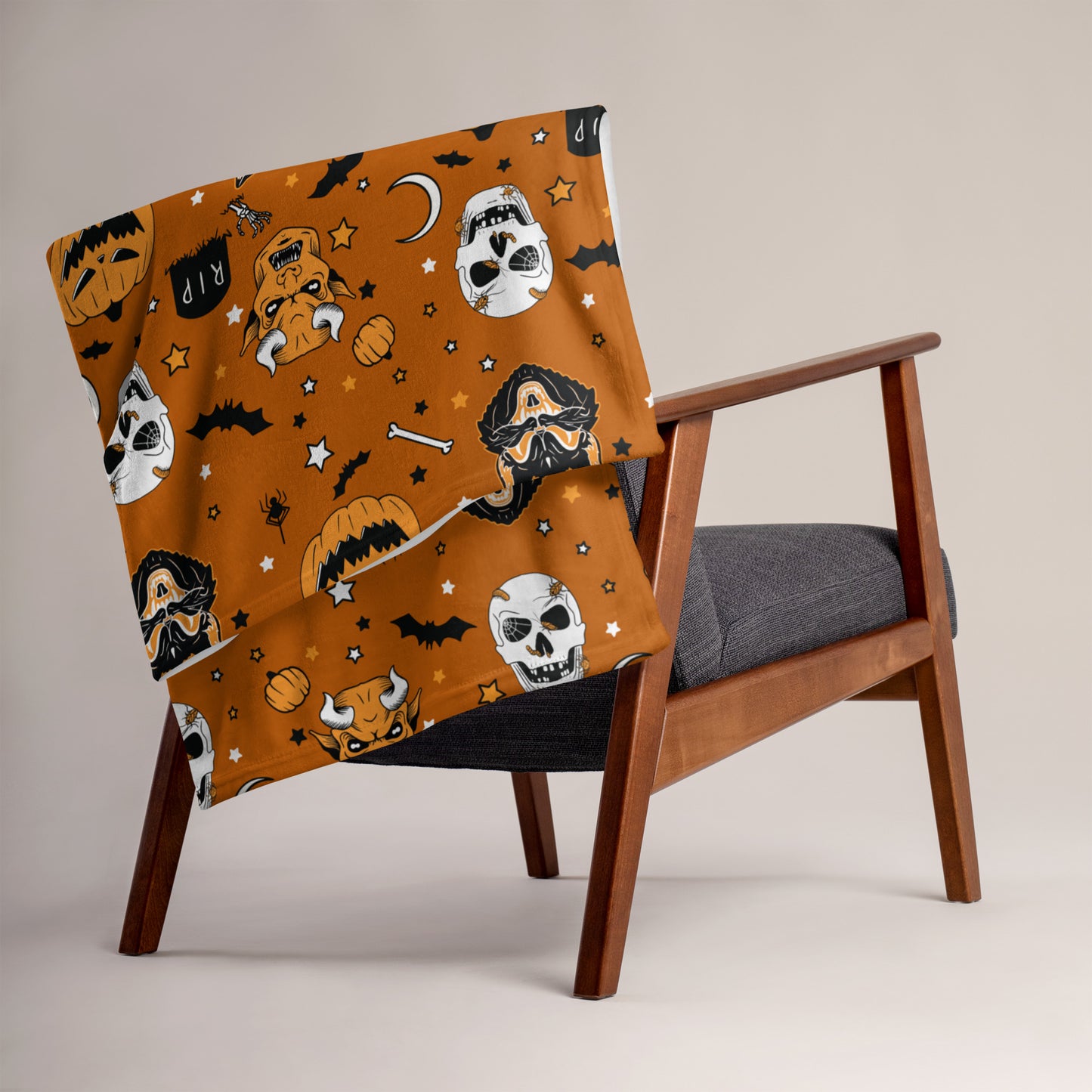 Creepy Orange Pattern Vintage Halloween Throw Blanket