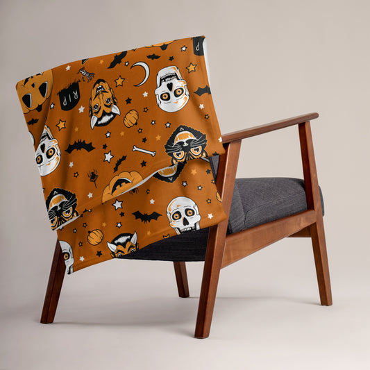 Cute Orange Pattern Vintage Halloween Throw Blanket